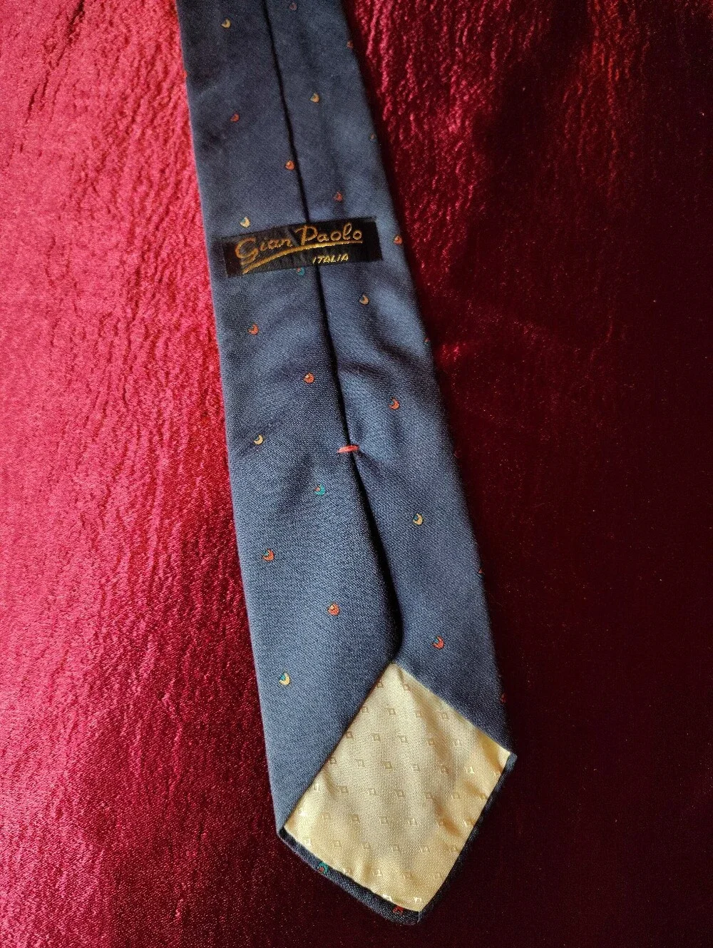 Vintage 1990s Gian Paolo Italian Silk Cotton Blend Navy Geometric 2.75